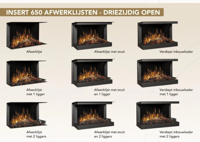 f-Fair Fires Tru Vizion solution insert 650 Afwerklijsten optiekaders 3-zijdig open Elektrische Sfeerhaard