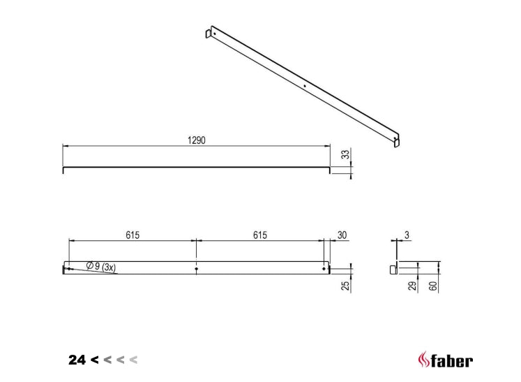 f-Lijntekening Faber e-Matrix 1300/400 Muurbeugel